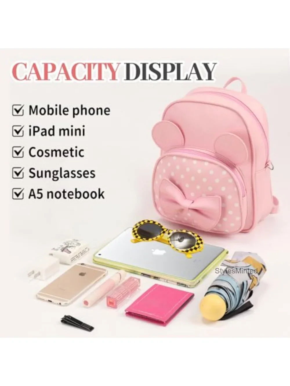 Mini Backpack for Women Girls Cute Bowknot Polka Dot Small Daypack Adjustable